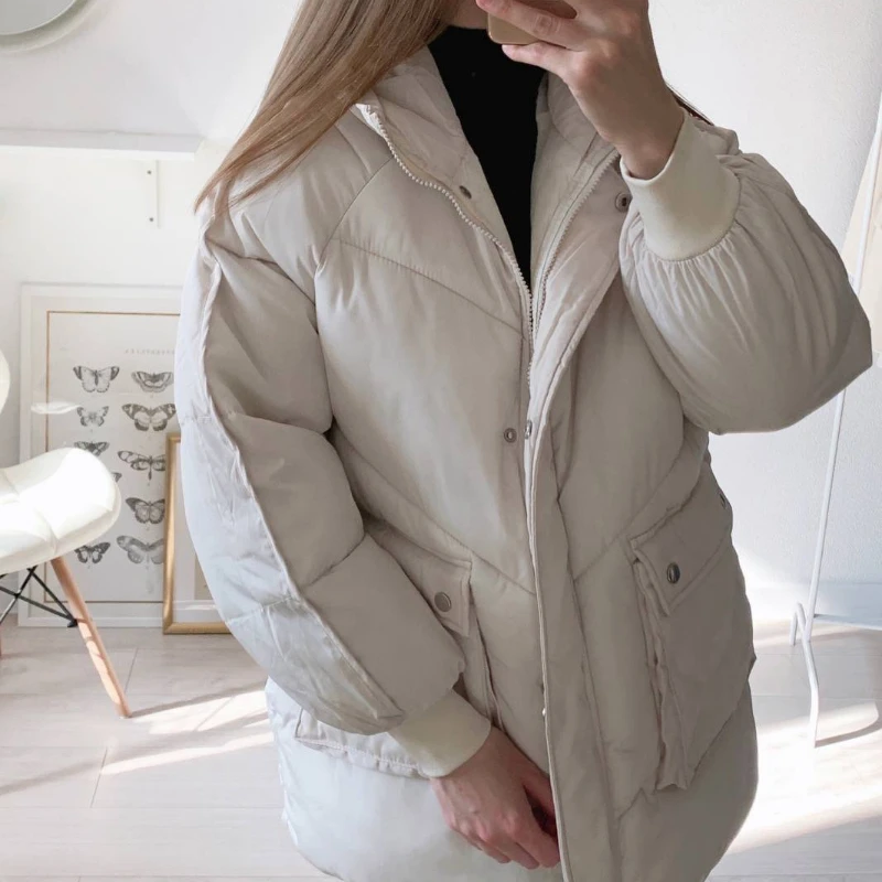 2021 Korean Loose Puffer Jacket Oversize Women\'s Short Winter Female Coat Women Thickened Parka Feminina Harajuku Outerwear Hood