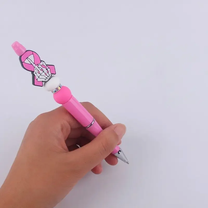 Bolígrafo de cuentas de silicona rosa Barbie, bolígrafo multifuncional DIY para estudiantes, regalo para profesores, vestidos de corazón de dibujos animados, bolígrafo de escritura