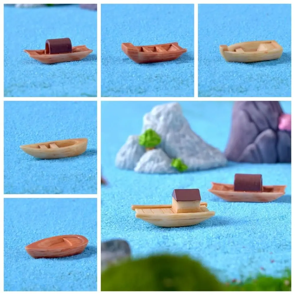 

Micro Landscape Micro Landscape Boat Resin Wooden Boat Mini Boat Fish Tank Decoration Retro Figurines Awning Boats