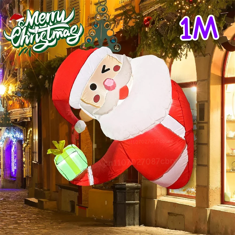 

1M Christmas Inflatable Santa Claus, Built-in LED, For Indoor And Outdoor Lawns, Windows, Beams, Roofs Square Holiday Decoration