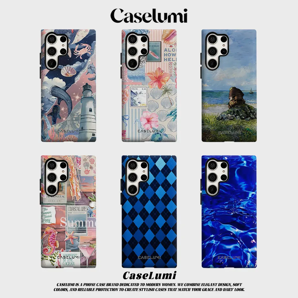 Coastal Collage For Samsung Galaxy Phone Case S23 S20 S25 FE S24 Plus S26 Ultra 2-IN-1 Shockproof Bumper Hard PC