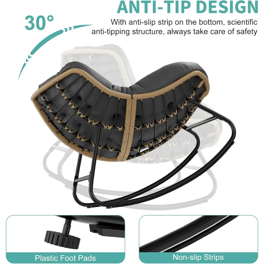 Oversized balanço ao ar livre indoor 450lbs capacidade de peso vime rattan ovo espreguiçadeira com cushiollWeather pátio para varanda gar