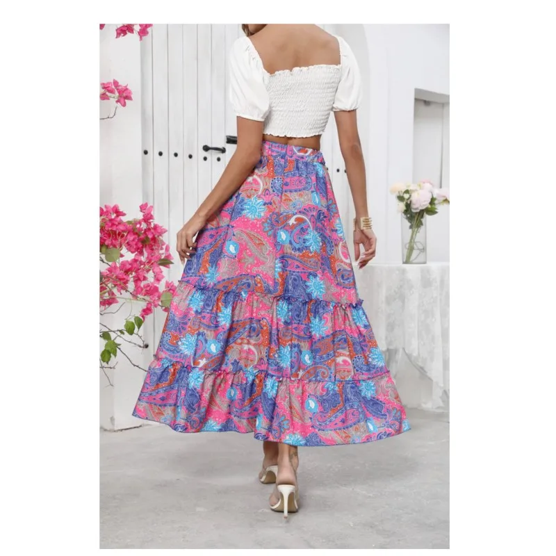 

new summer 2025 skirt boho beach high-waisted skirt A-line swing skirt faldas para mujeres half skirts for woman vacation skirt