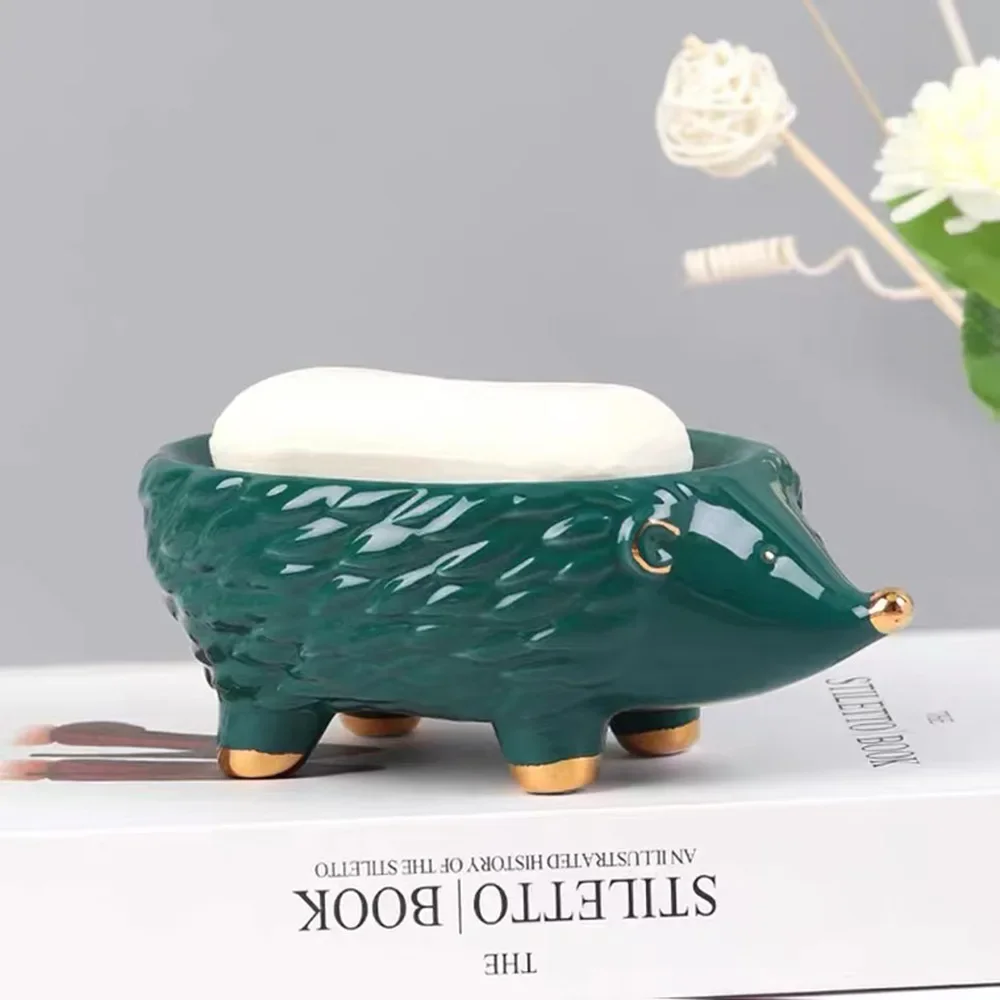 Ceramic Hedgehog Soap Holder Fashion Soap Box Soap Drain Container Dispenser for Hotel Home Toilet Shower Bathroom Accessories