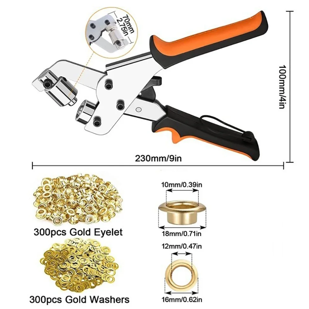 Manual Eyelet Pliers Leather Fabrics Tarpaulins EyeletPliers Set with 300PCS Diameter 10MM Eyelets