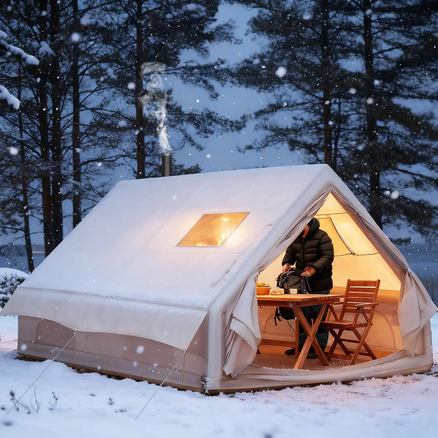 

6-8 Person Inflatable Camping Tent Waterproof Windproof 420D Oxford with Pump Outdoor Travel Brown Custom