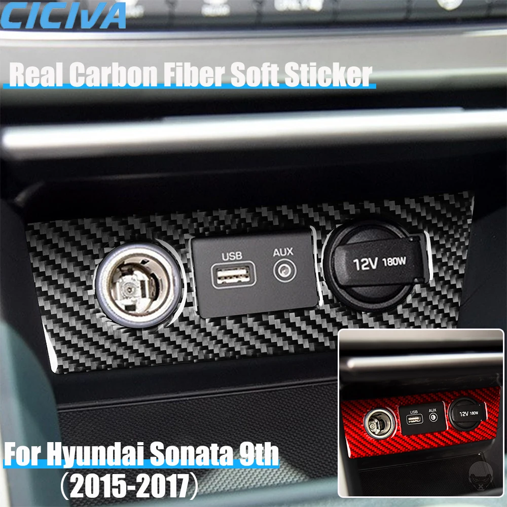 

Real Carbon Fiber Car Accessories Center Console cigarette lighter Cover Soft Sticker For Hyundai Sonata 9th LF 2015 2016 2017