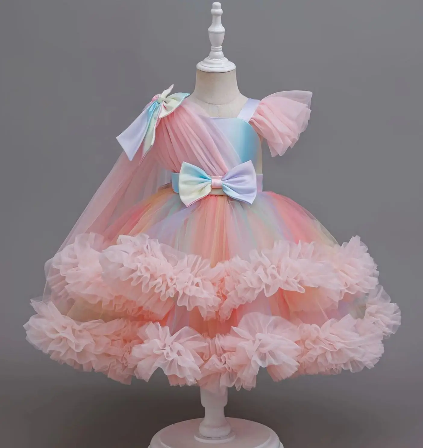 Performance Girl Party Dresses Colorful Girls Puffy Dress Gown 4-7 Years Child Clothes