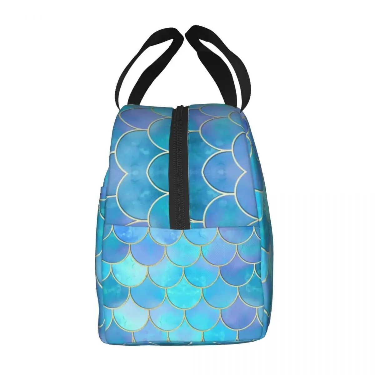 Gold Mermaid Scale Pattern Insulated Lunch Bags for Women Aqua Pearlescent Resuable Cooler Thermal Food Lunch Box School