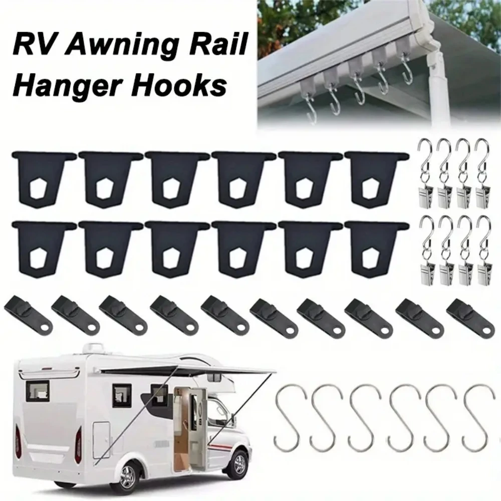 For Fiat Ducato Van Motorhome RV Awning Hooks Lights Camping Hangers S Shaped Accessory Set Camping Tent Clamp Tarp Clips Buckle