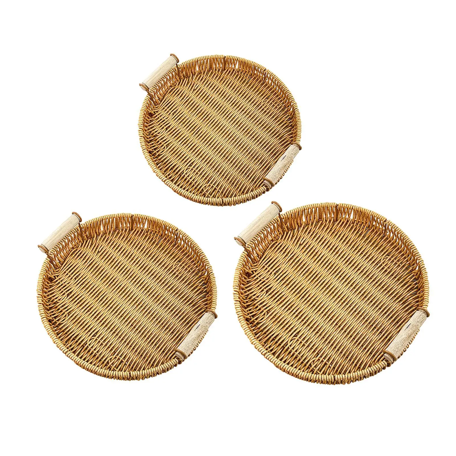 Woven Serving Tray Round Centerpiece with Handles Multifunctional Serving Basket for Party Buffets Kitchen Breakfast Picnic