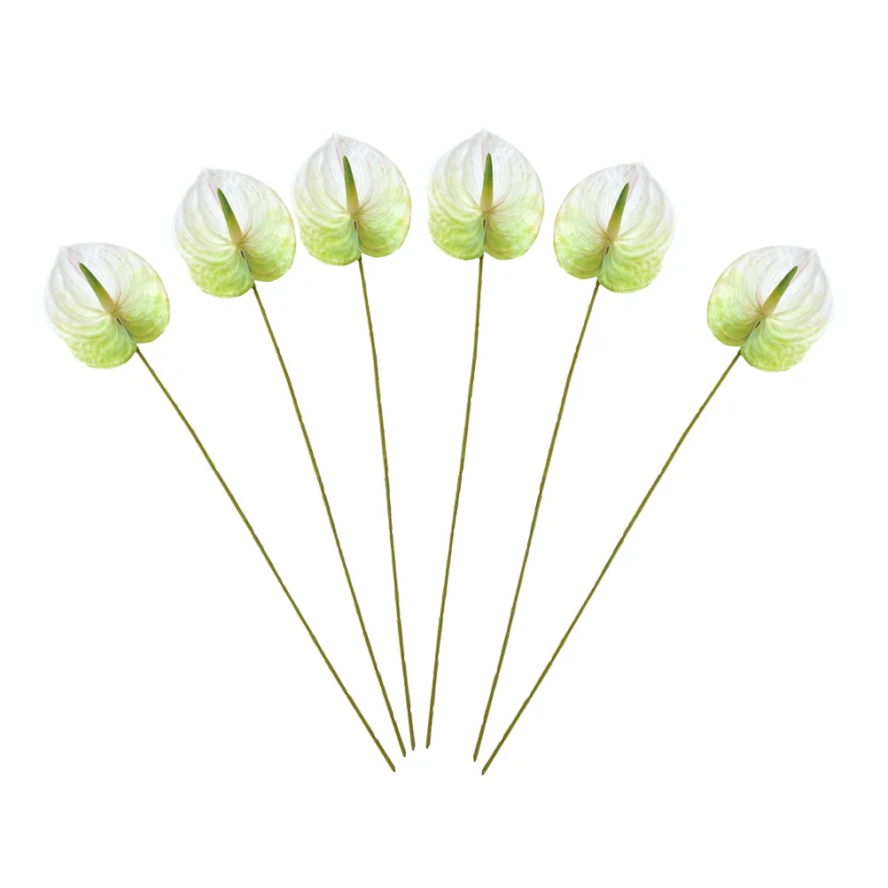 

6Pcs Lifelike Anthurium Flower Decor Sturdy Plastic Fake Bouquet for Household Vase Arrangement Wedding Event Decoration
