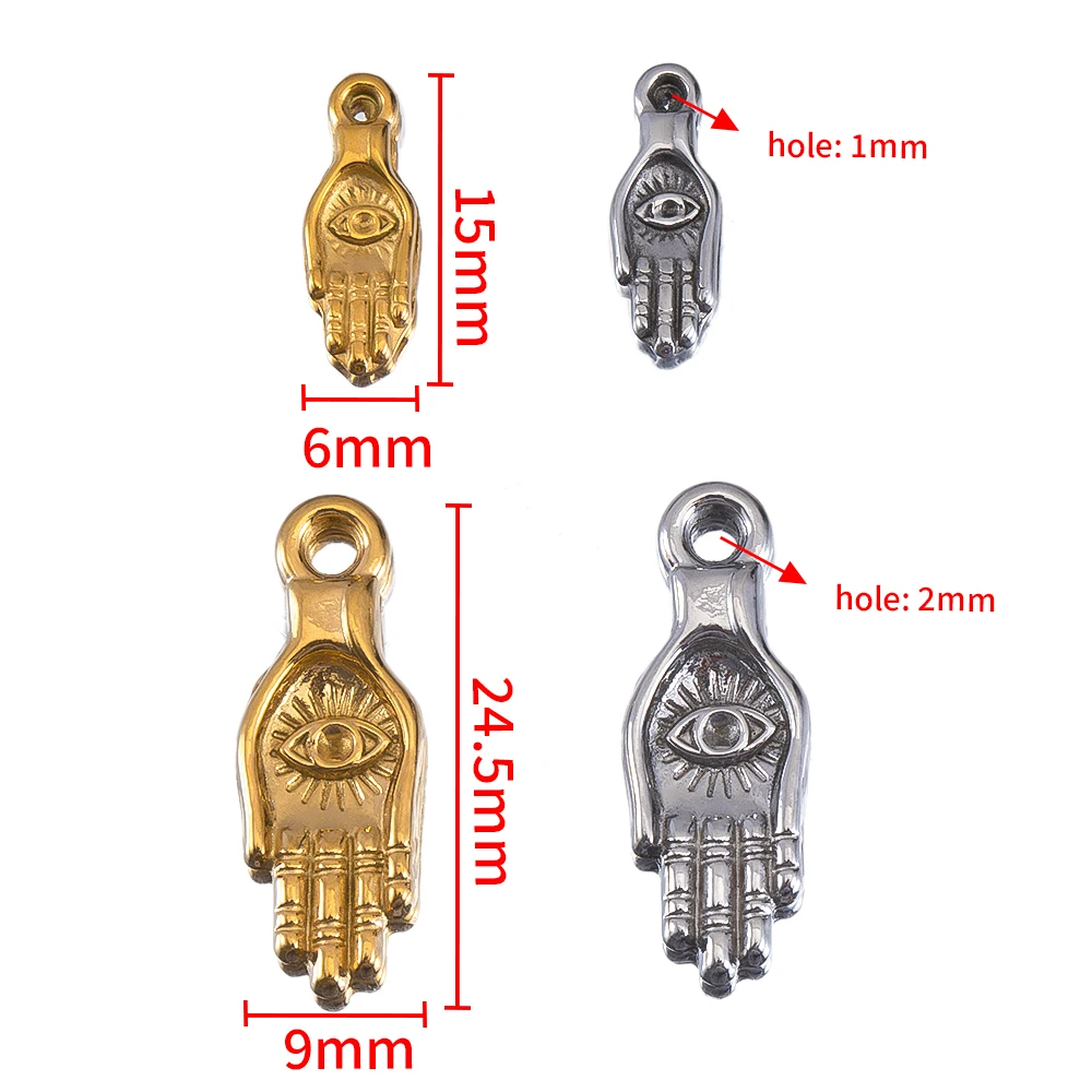2/10pcs Hip-hop Style Stainless Steel Evil Eye Palm Pendant For DIY Necklace Earring Accessories Making Retro Niche Materials