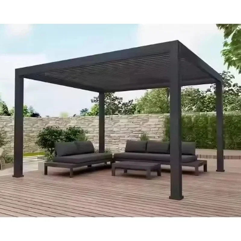 Custom Size Outdoor Aluminum Louver Pergola Motorized Bioclimatic Balcony Gazebo Garden Buildings IP65 Waterproof Windproof