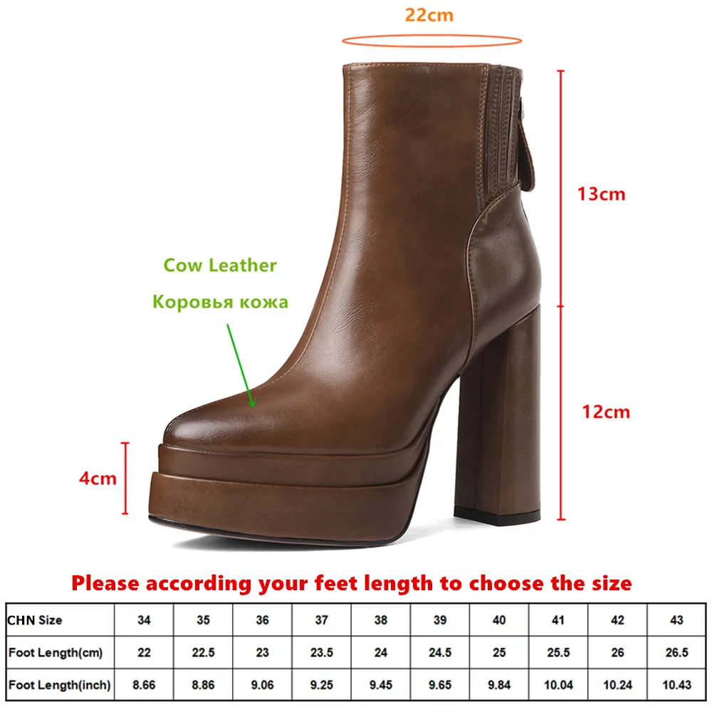 Aucegi Black Brown Platform Thick High Heels Ankle Boots Women Autumn Winter New Arrival Luxury Pointed Toe Side Zip Footwear