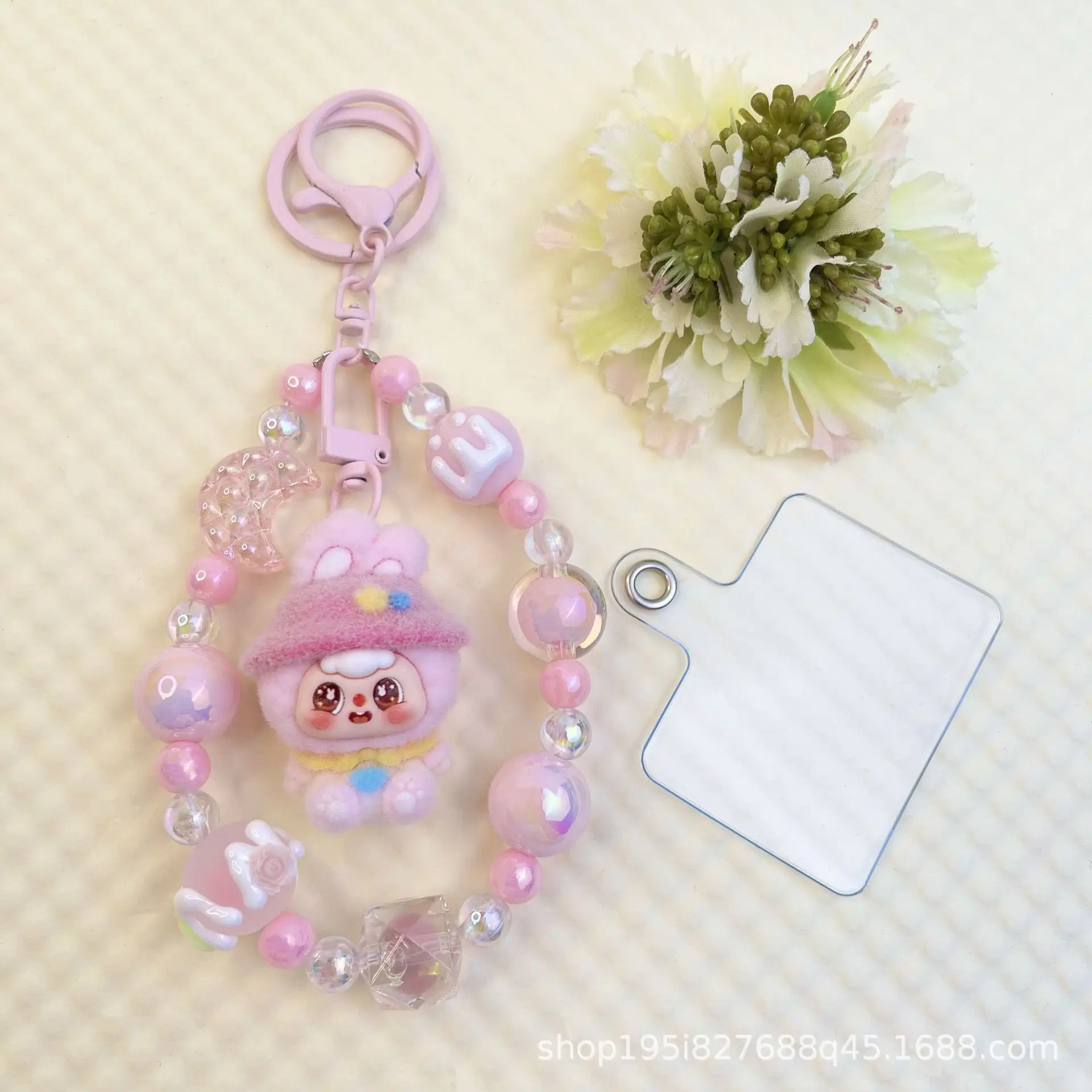 1PCSNew القمر آذان أرنب الملونة سلسلة من الخرز الهاتف المحمول المفاتيح المفاتيح دمية ملحق المفاتيح #6