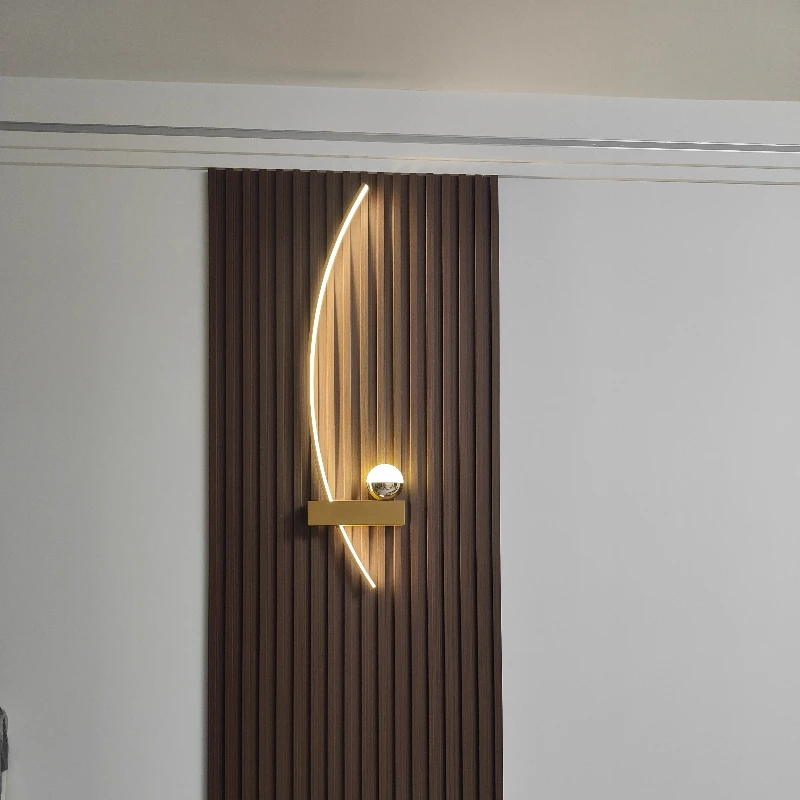 Modern living room TV sofa background wall light minimalist designer style curved lighting fixtures bedroom headboard lighting