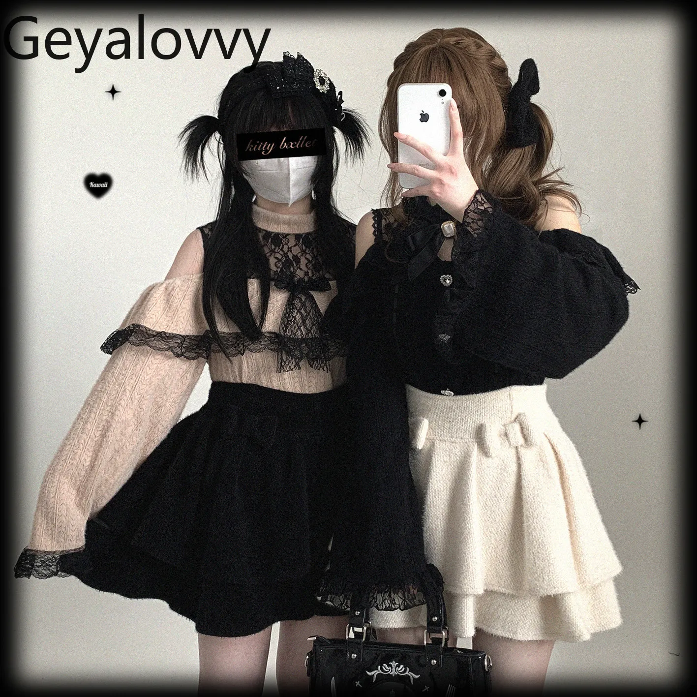 

Japanese Style Lace See-through Off-shoulder Long Sleeve Top Fashion Lolita Shirt Sweet and Cute Elegant Blouses Femme