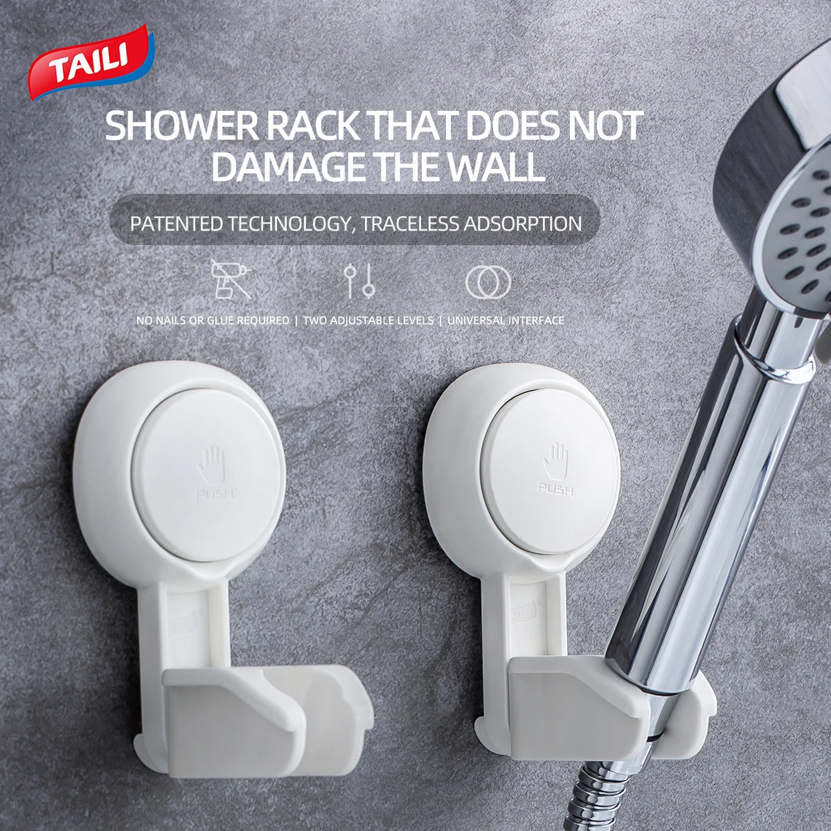 

TAILI 1pcs Shower Head Holder Adjustable Self Adhesive Showerhead Bracket Wall Mount Stand Bathroom Universal