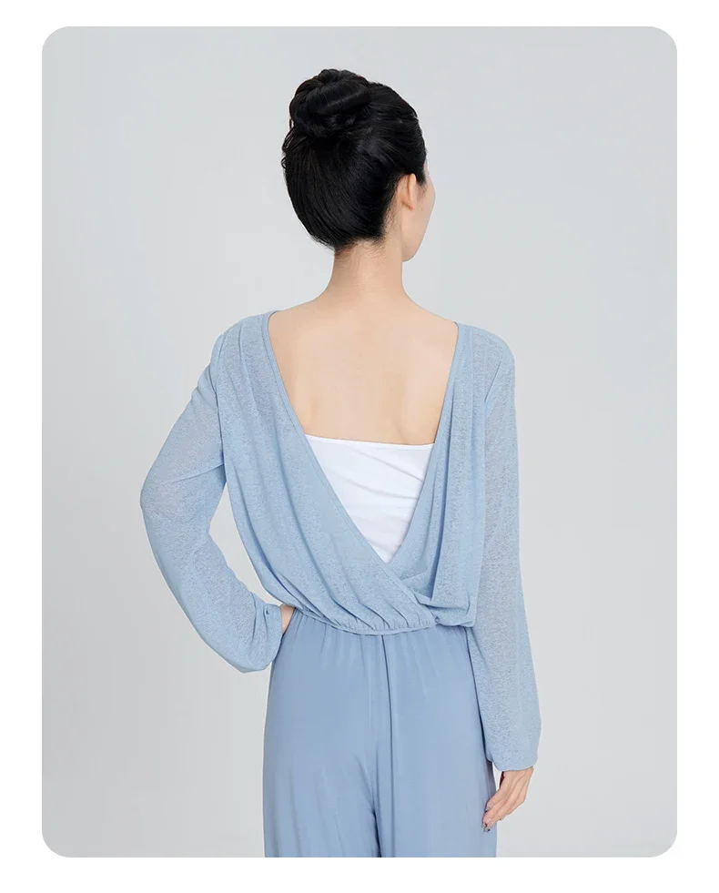 Ballett-Wickeloberteil mit langen Ärmeln, klassisches Tanzshirt für Damen, zeitgenössische Herbst-Übungskleidung – Detail 10