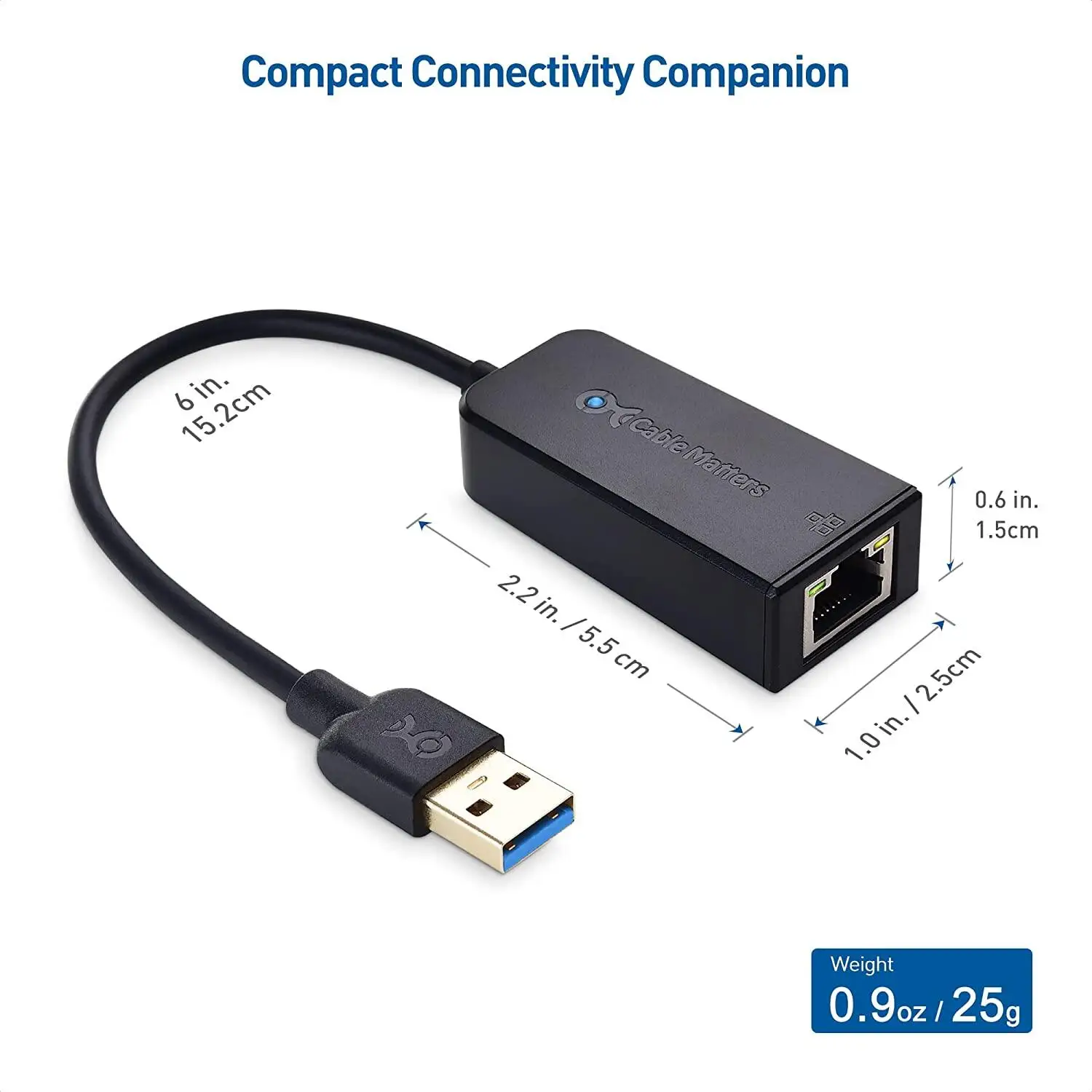 อะแดปเตอร์ยูเอสบีเป็นอีเธอร์เน็ต (USB 3.0กับอีเธอร์เน็ต) รองรับเครือข่ายอีเทอร์เน็ต10/100/1000 Mbps สีดำ