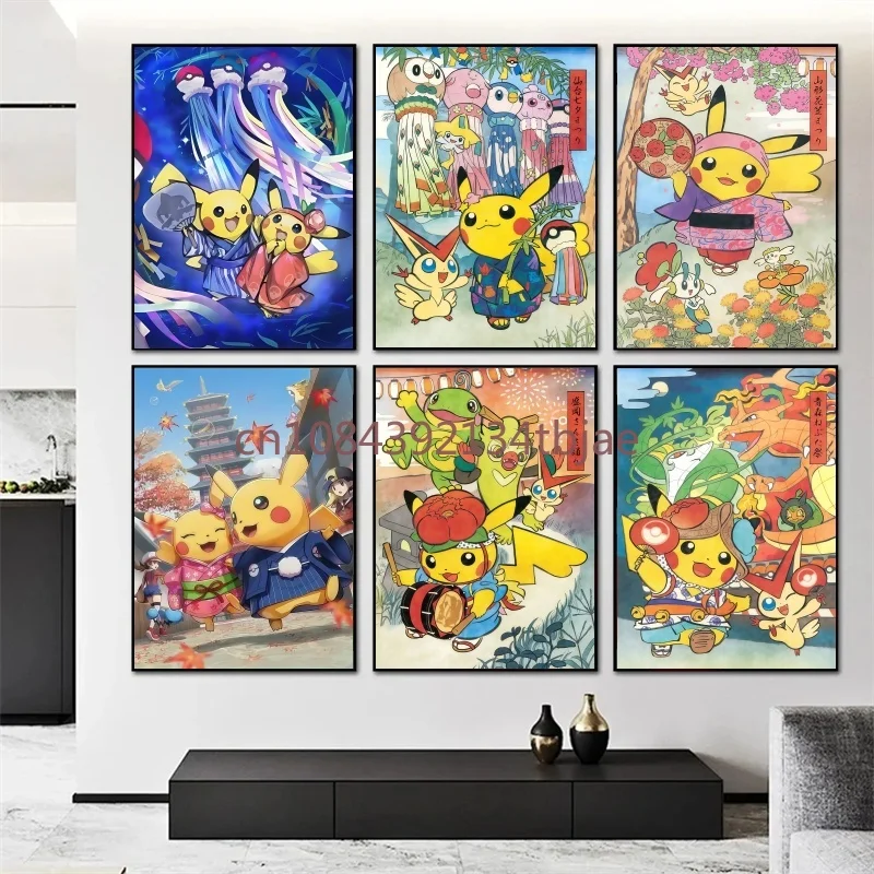 

Japan Comics Pokemon Pikachu Canvas Painting Anime Figure and HD Posters Wall Art Prints Living Room Decor Children's Gift