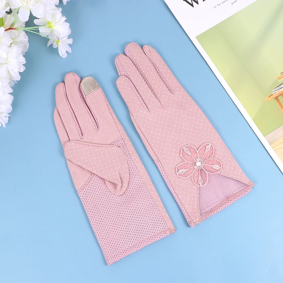 1 Pair Touch Screen Uv Protection Lace Purple For Women Sun Protection Dress Gloves Elegant Stretchable Gloves For Wedding Prom