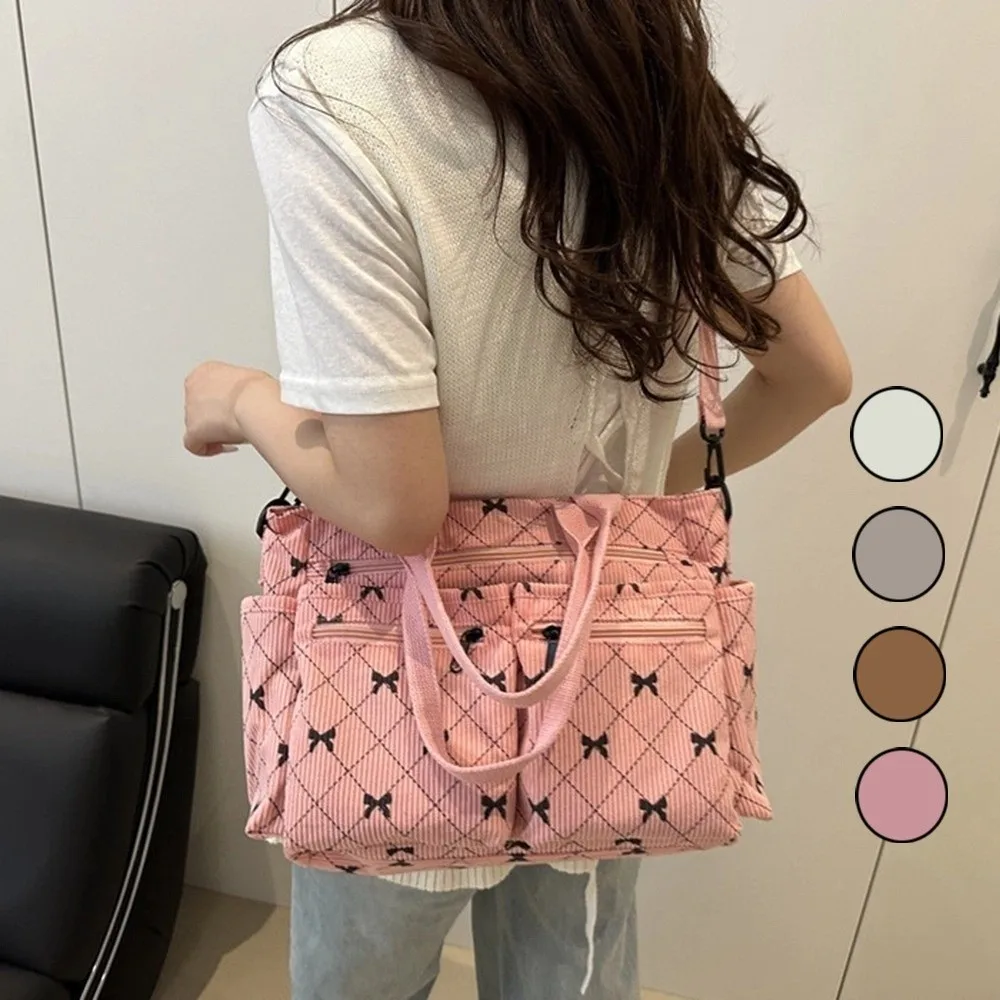 

Модная милая женская сумка на плечо, большая вместительная сумка-тоут с бантом и принтом под мышками, повседневная дорожная сумка в корейском стиле, школьная сумка