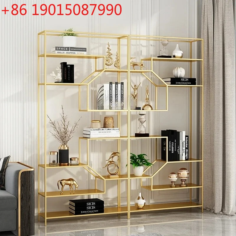 

Yh Light luxury wrought iron living room shelf office partition creative multi-layer bookcase modern, bookshelf floor