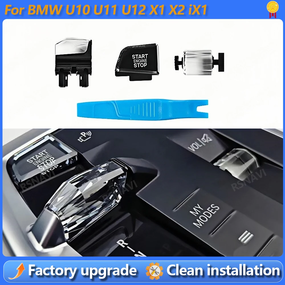 

3-Piece Set LHD Crystal Gear Shift Knob Handle Multimedia Button For BMW X1 iX1 U11 U12 X2 iX2 U10 Car Interior Kit 2023-2025