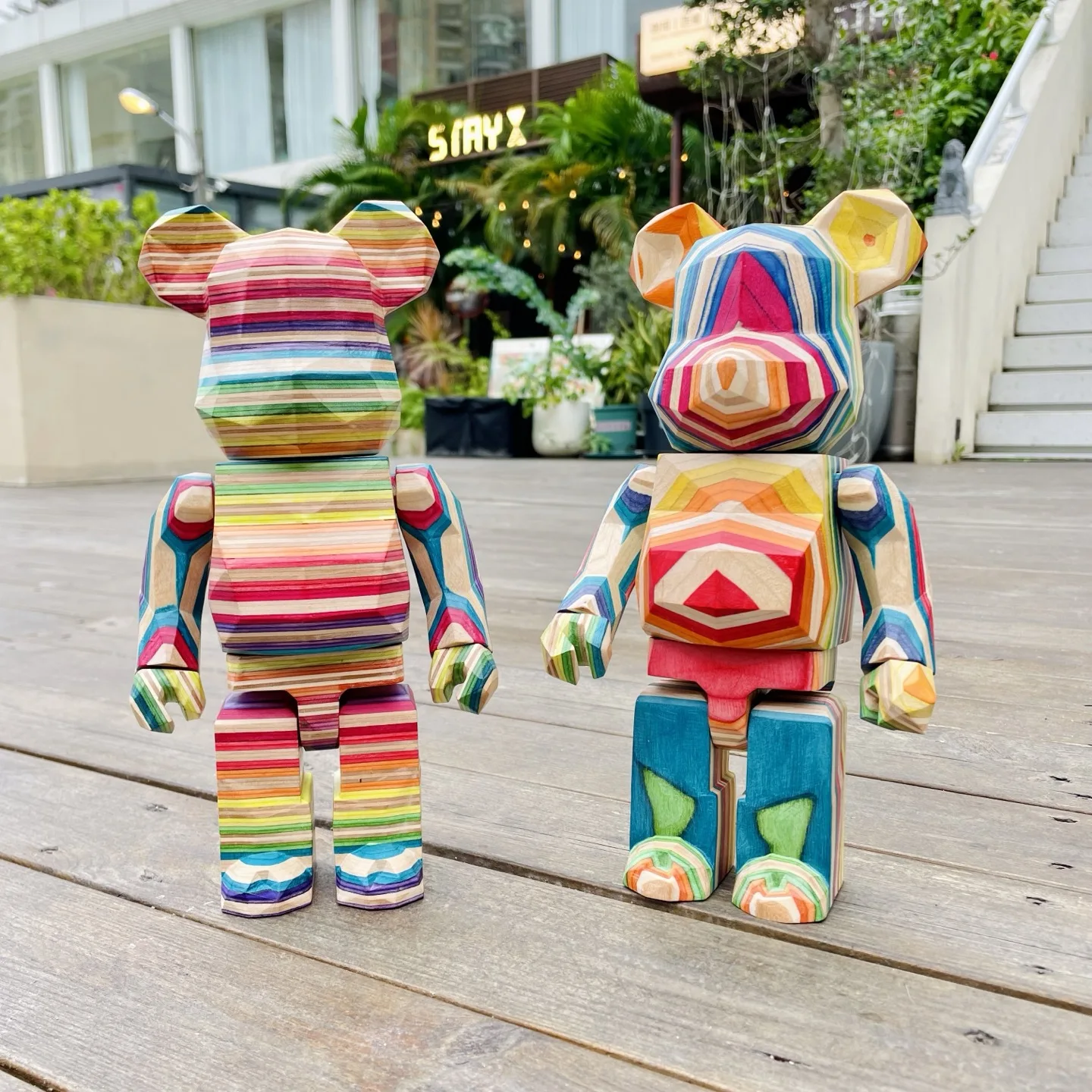 

Bearbrick 400% Fragment Haroshi Karimoku Diamond Rainbow Horizontal and Vertical Stripes 28cm Height 11 Inch Collectible Gift