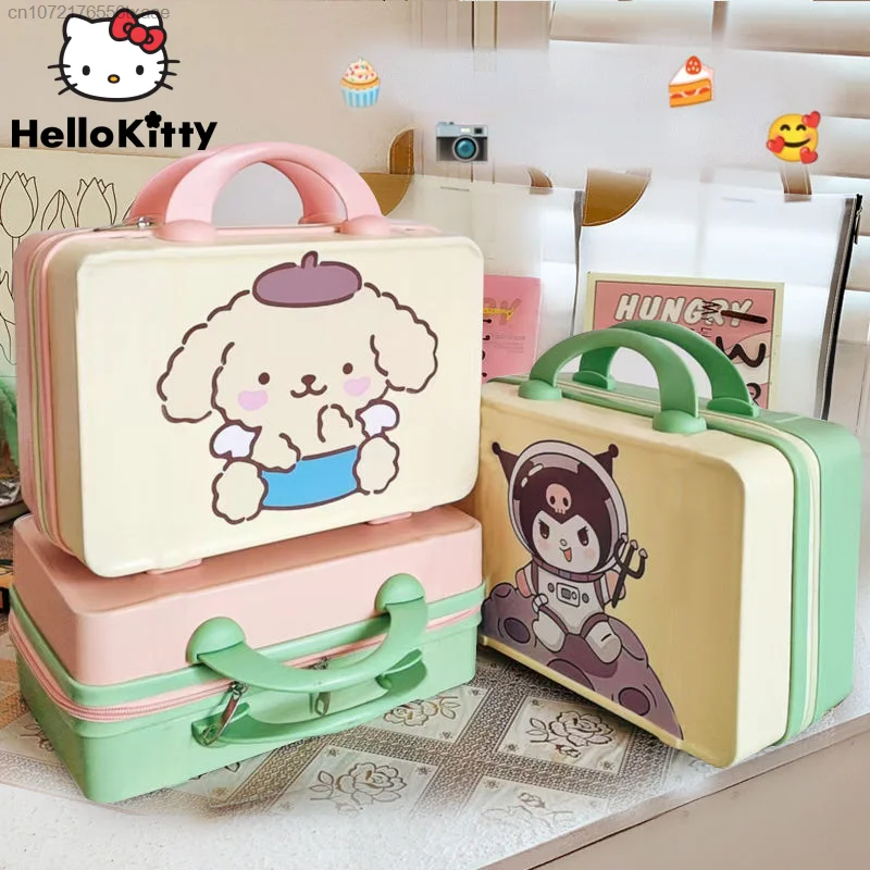 Sanrio Kuromi Suitcase Cartoon Cute 14 Inch Storage Case Portable Makeup Box Women Outdoor Accessories Small Handbag Gift Box