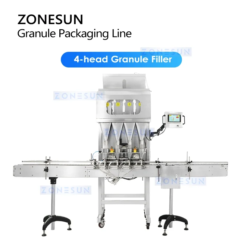 ZONESUN Lini Produksi Pelabelan Capping Pengisian Berat Granul Otomatis Kemasan Partikel Popcorn Oatmeal Kacang ZS-FAL180X10