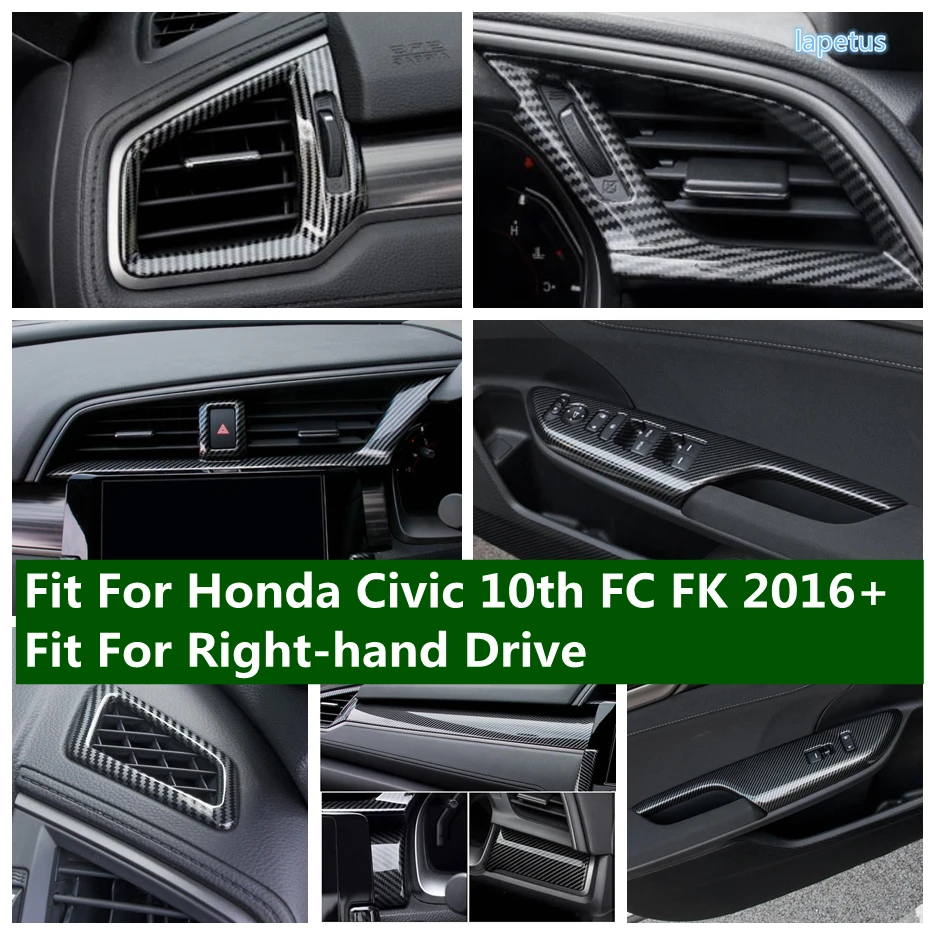 

Central Control Strip / Air AC Outlet / Window Lift Button Cover Trim For Honda Civic 10th FC FK 2016 - 2020 RHD Carbon Fiber