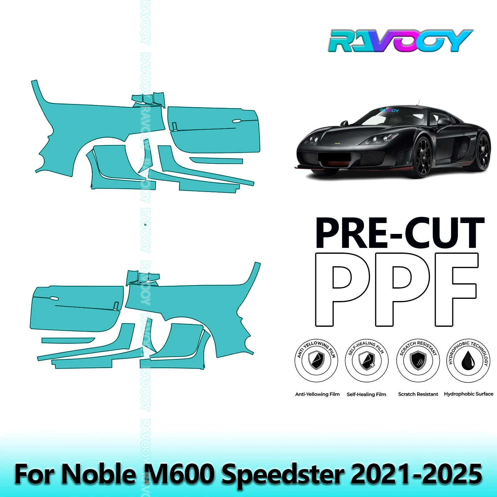 

For Noble M600 Speedster 2021-2025 8.5mil Clear Matte Pre-Cut PPF Door & A/B Pillar Kit TPU Paint Protection Film Set