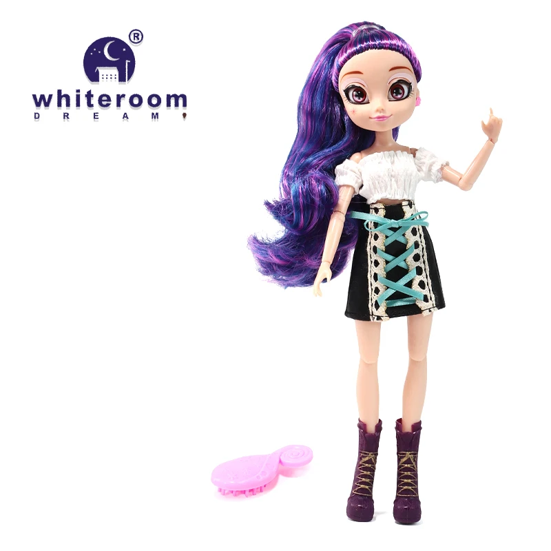 Slim 26cm Bjd Doll For Girl Purple Hair Big Eyes Fashion Princess Clothes Suit Accessories Decoration Eyelash Solid Doll Gift