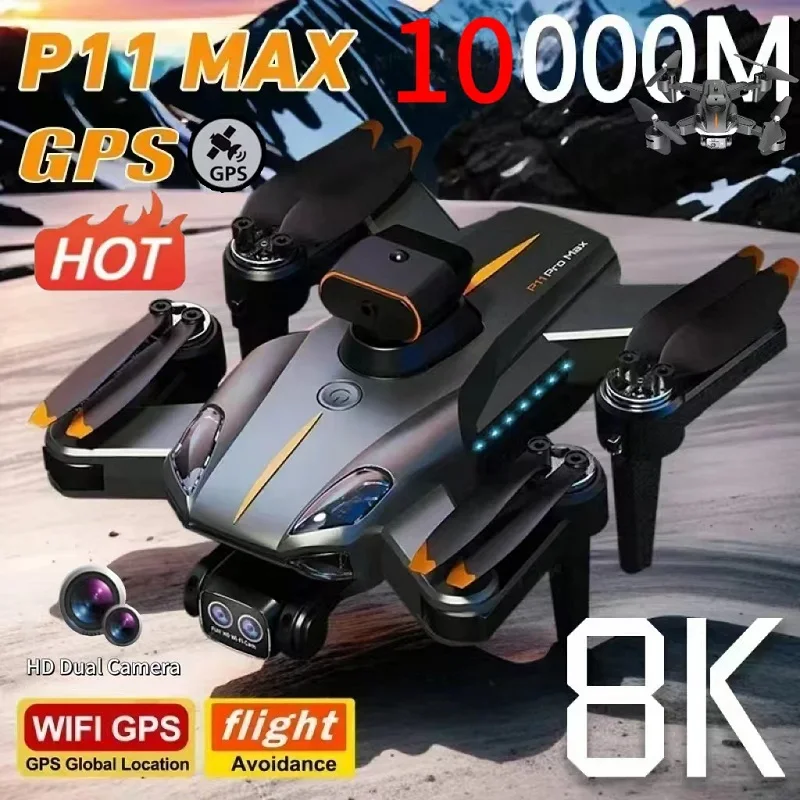 طائرة بدون طيار P11 Max 5G GPS احترافية 8K HD للتصوير الجوي وكاميرا مزدوجة لتجنب العوائق بدون فرش رباعية الدوار 10000 متر