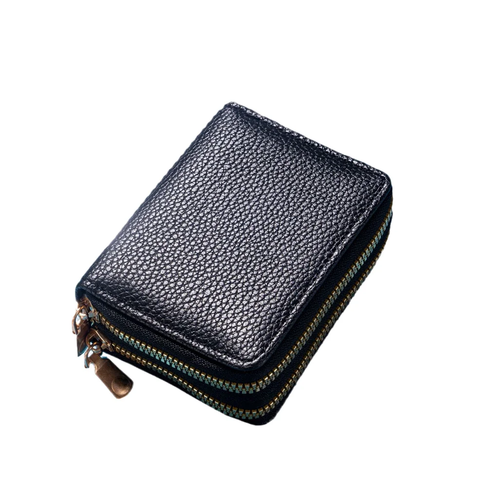 1Pc Women Double Zipper Leather Wallet For Credit Card Holder Female Coin Purse Fashion Clutch Bag Small Money Bag Cartera Mujer