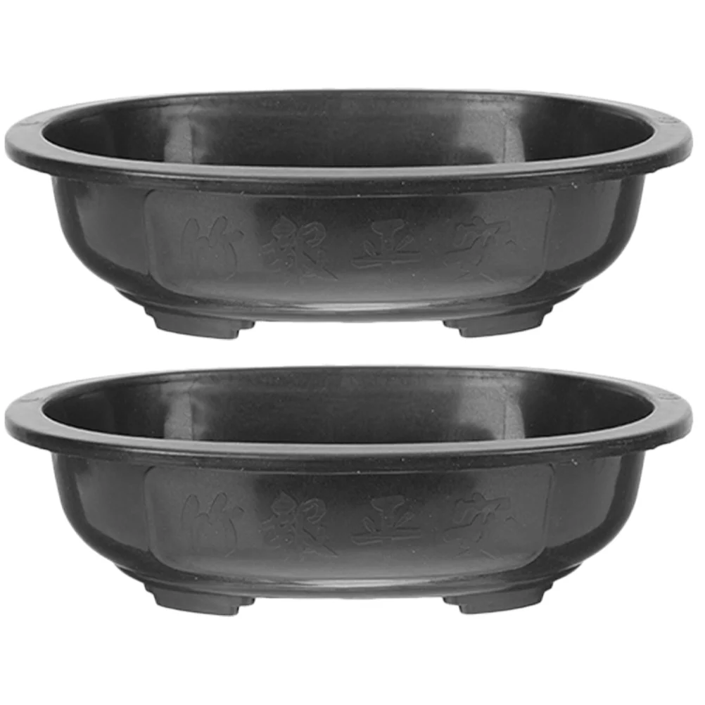 2 Pcs Plastic Flower Pot Bonsai Pots Oval Planter Ornament Seed Large Pp Tree Planting Office Succulent
