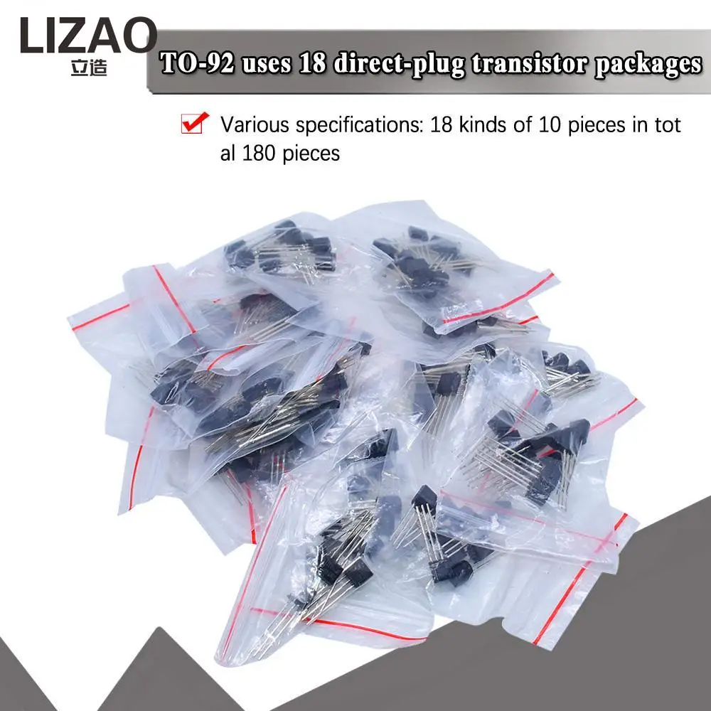 Transistor Assorted Kit (TO-92) 18kinds*10pcs=180pcs 2N2222 S9013 S9014 S9015 S9018 S8050 S8550 5551 5401 2N3904 2N3906 C1815