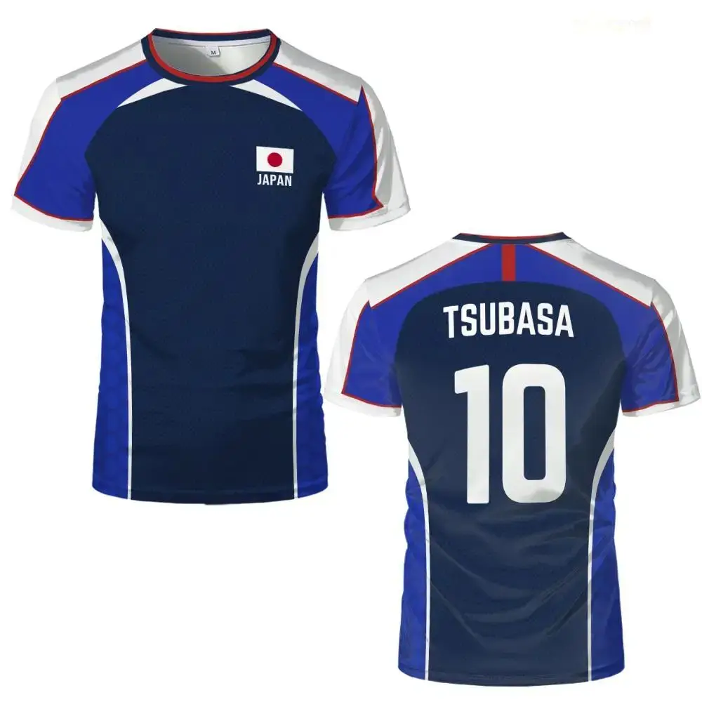 ANIME CAPTAIN TSUBASA JAPANISCHE FLAGGE JERSEY, atmungsaktives, schnell trocknendes Sport-T-Shirt für Männer und Frauen, kann individuell angepasst werden, Tops, Geschenke