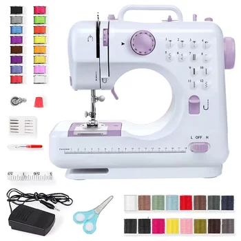 505A Portable Sewing Machine Double Speeds Household Mini Sewing Machine 12 Stitches Crafting Mending Machine with Foot Pedal