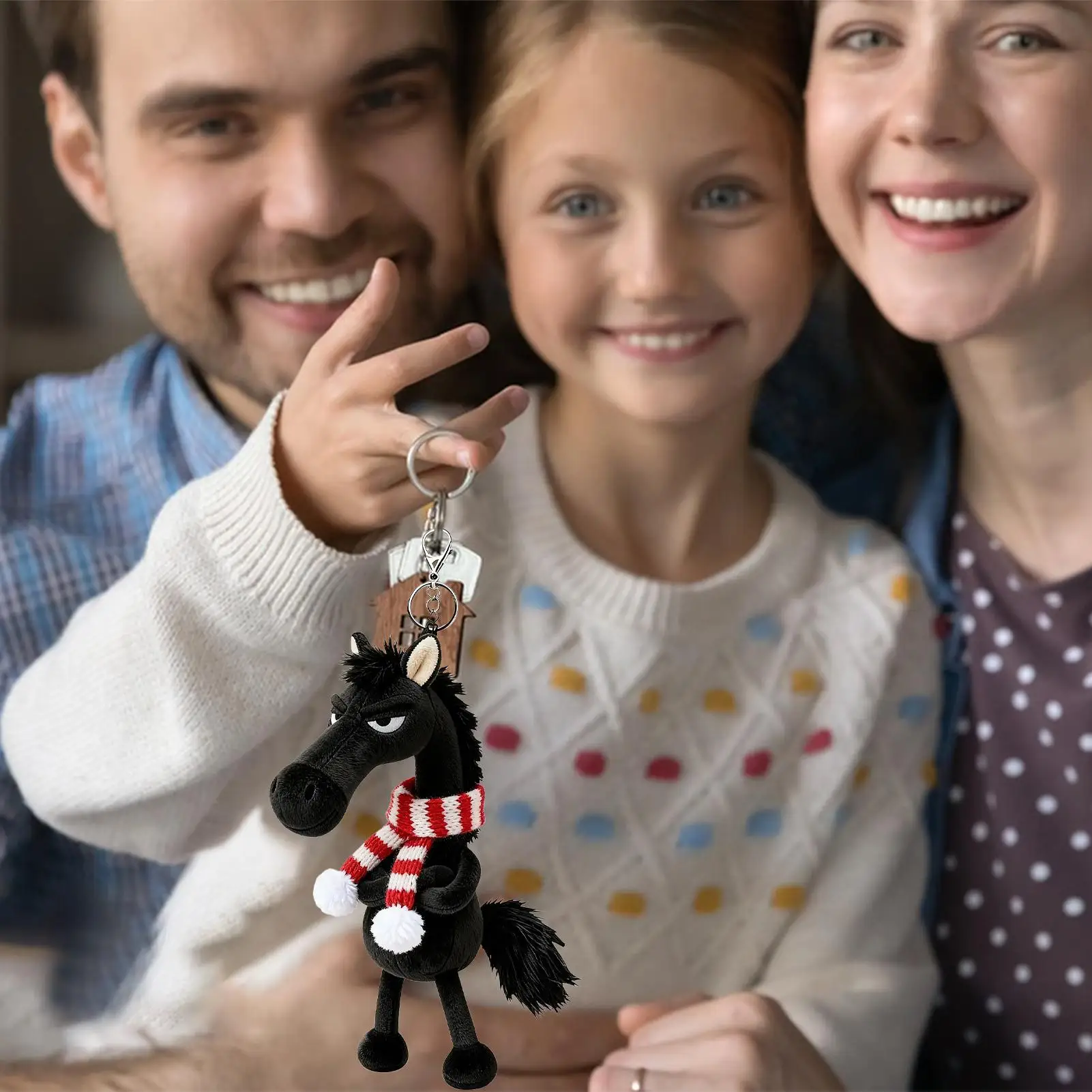 new 2026 Cool Black Horse Pendant Horse-shaped Keychain Cartoon Cute Plush Doll Pendant Bag Accessories Key Ring