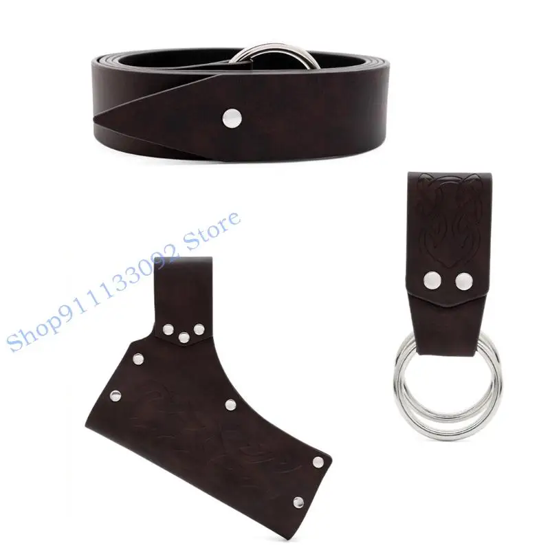 H9ED عصر النهضة زي الفايكنج زي الاكسسوارات القرون الوسطى القراصنة حزام جلد السيوف الضفادع تأثيري أزياء الهالوين