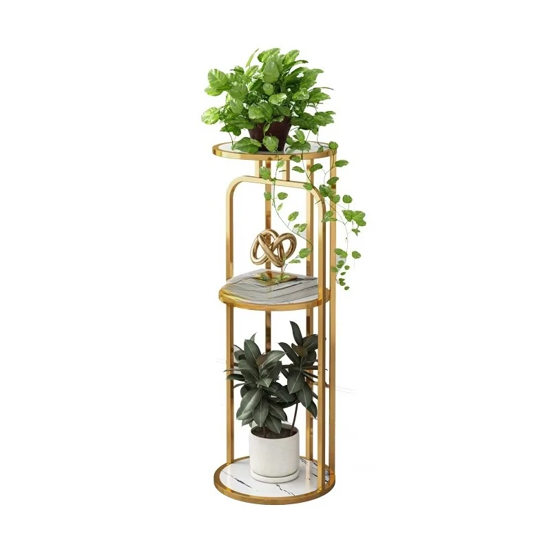 Light luxury marble wrought iron living room indoor floor-to-ceiling cylindrical flower pot rack