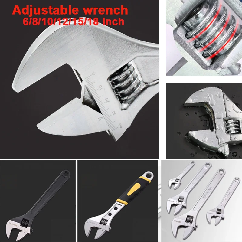 6/8/10/12/15/18 Inch Universal Adjustable Wrench Wide Jaw Multi Purpose Spanner for Plumbing Sink Pipeline Home Repair Tools
