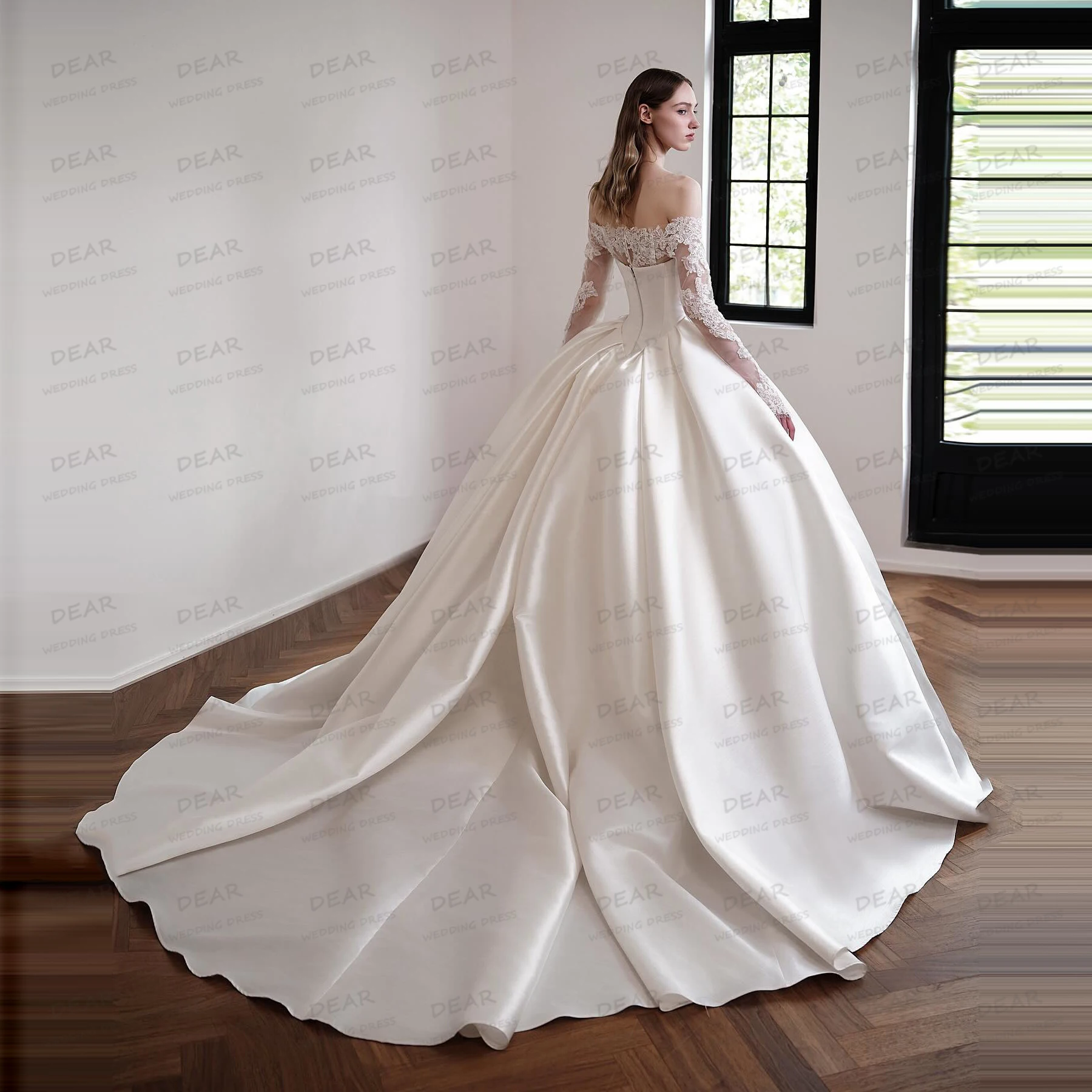 Luxuriöse 2026 Brautkleider für Damen, A-Linie, Spitze, lange Ärmel, Ballkleider, Satin, formelle Prinzessinnenkleider, Vestidos De Novia, maßgeschneidert – Detail 5