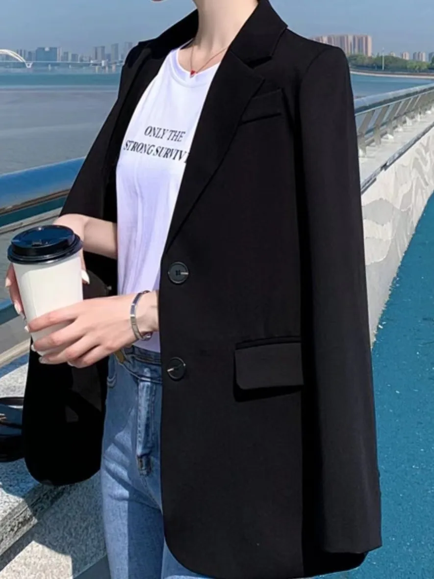 여성 캐주얼 루즈핏 슬레 한국 버전 브리티 슬레 가을 신상 패션 스몰 사이즈 매칭 레저 코트