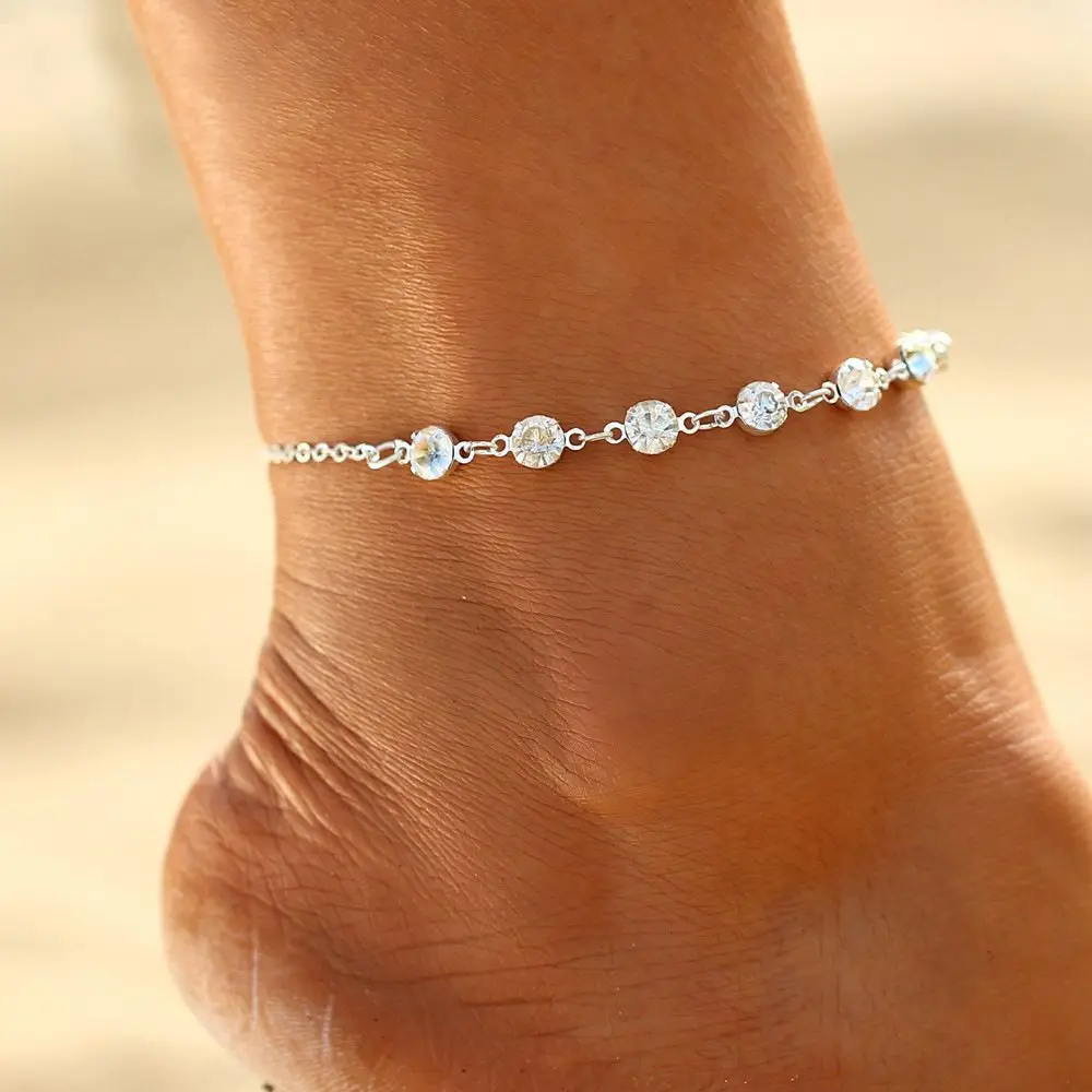 Foot Ankle Gold Silver Birthday Gift Summer Beach Crystal Barefoot Foot Chains Rhinestone Anklets Sandal