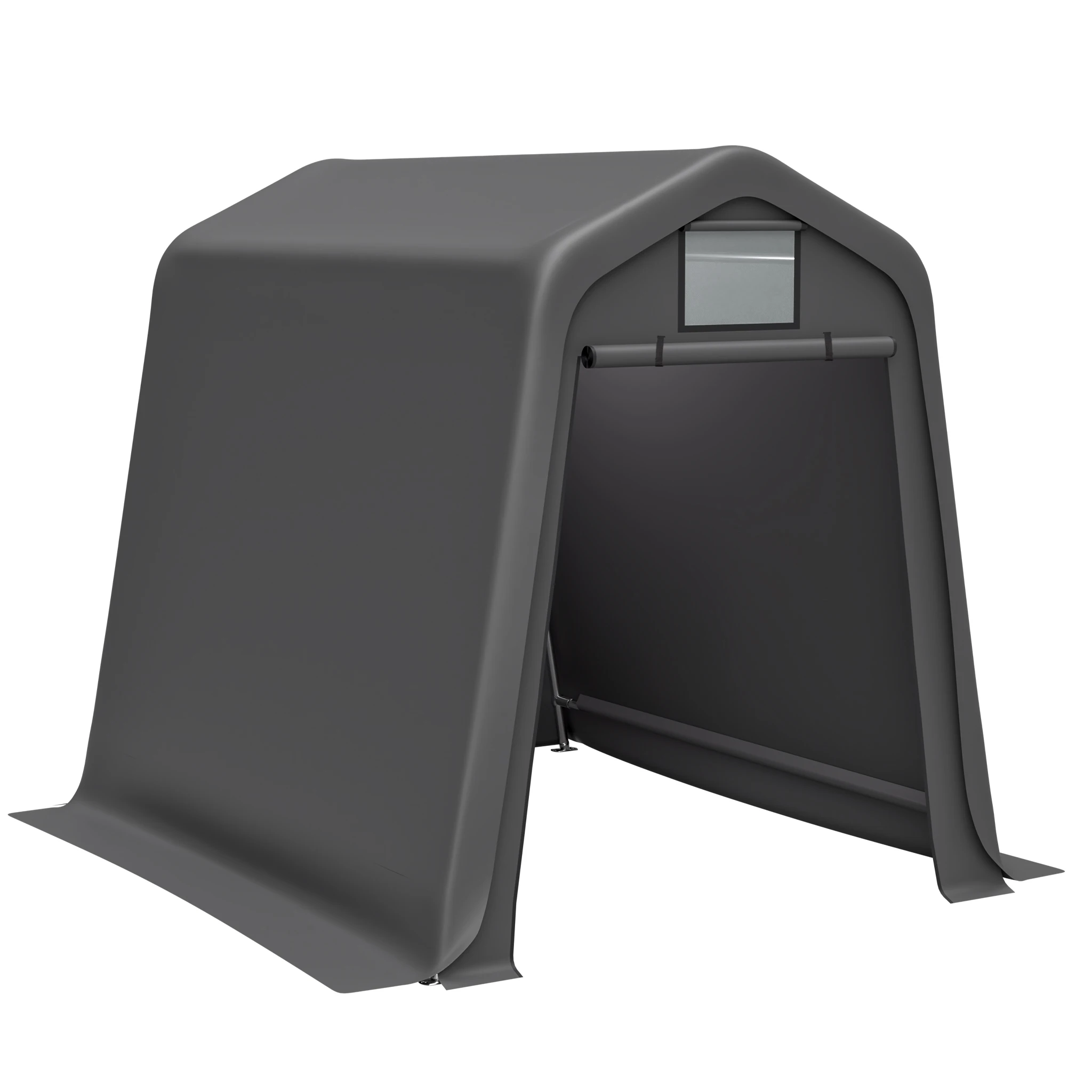 245x183x217cm Grau Vielseitiger Werkzeugschuppen Fahrradunterstand Carport Wasserdicht PE Rolltor UV Windbeständig Einfache Montage